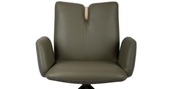 ARMLEHNSTUHL  Sitzfläche 360° drehbar, automatische Rückholfunktion Bouclé Echtleder  - Schwarz/Grün, Design, Leder/Holz (62/87/63cm) - Valnatura