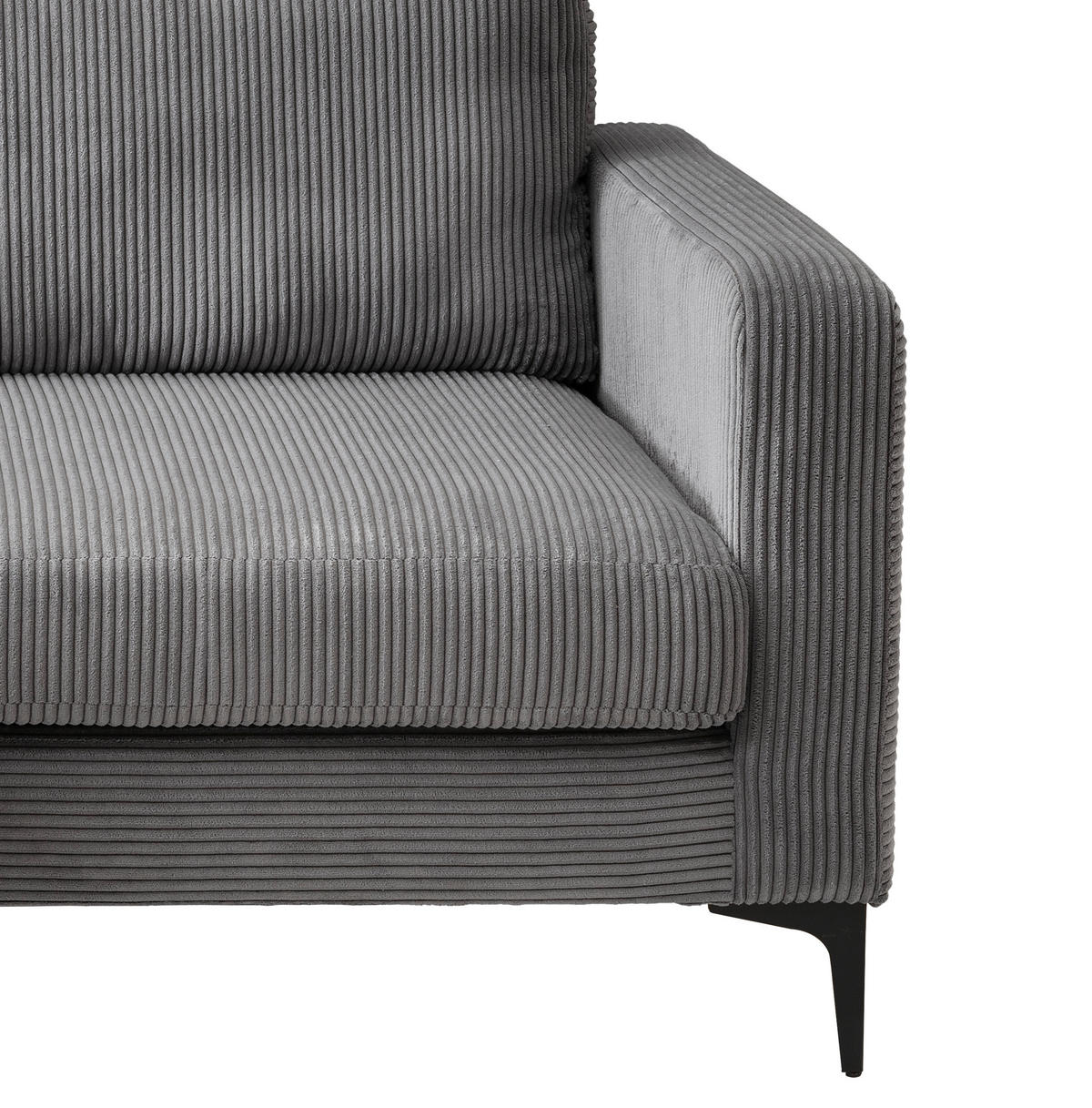 ECKSOFA Eliza Grau Cord  - Schwarz/Grau, Basics, Textil/Metall (204/153cm) - Livetastic
