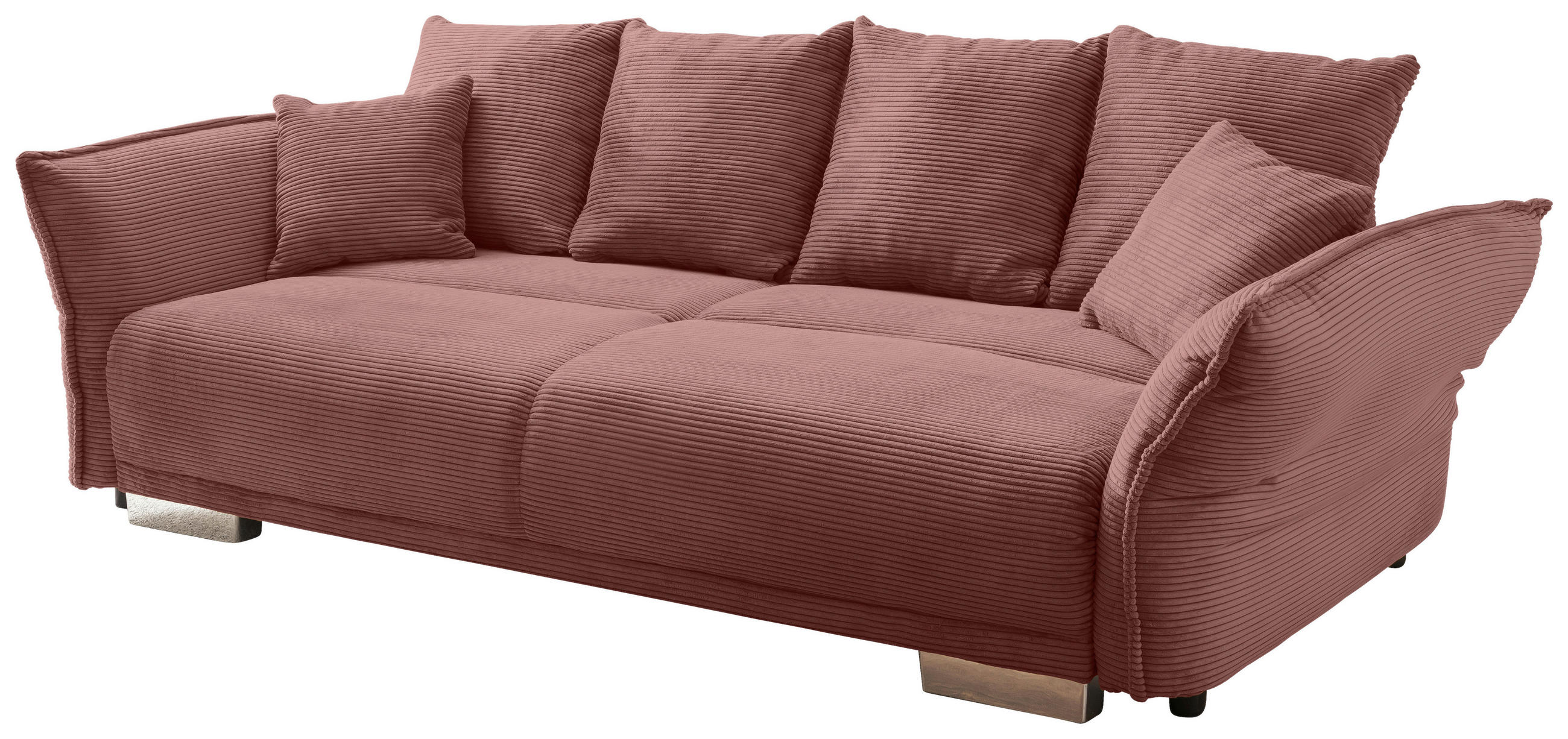 BIGSOFA Cord Koralle  - Chromfarben/Koralle, MODERN, Kunststoff/Textil (242/71/90/131cm) - Livetastic