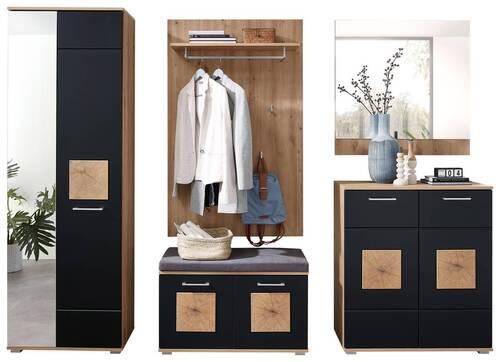 GARDEROBE 6-teilig  in 263/195,5/38 cm  - Schwarz/Eiche Artisan, Basics, Glas/Holzwerkstoff (263/195,5/38cm) - Xora