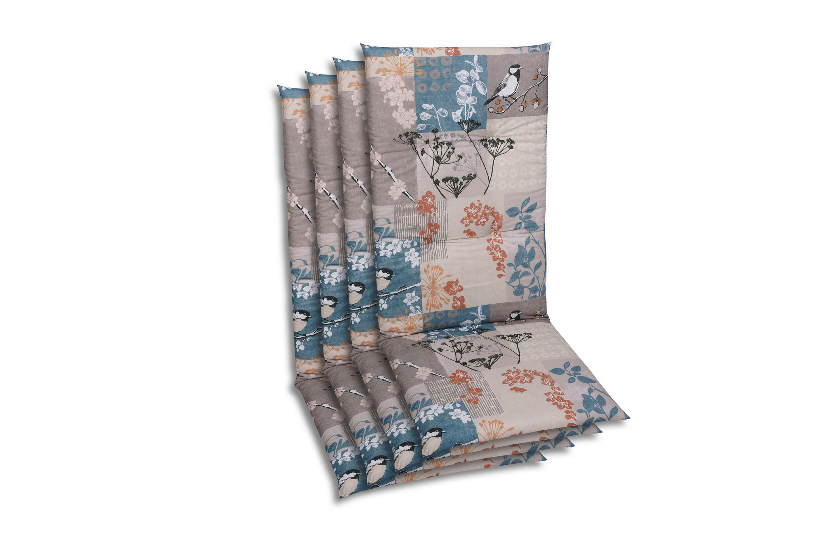 SESSELAUFLAGENSET in Blau, Schwarz, Weiß, Taupe, Rostfarben Blätter  - Taupe/Blau, Basics, Textil (48/5/118cm)