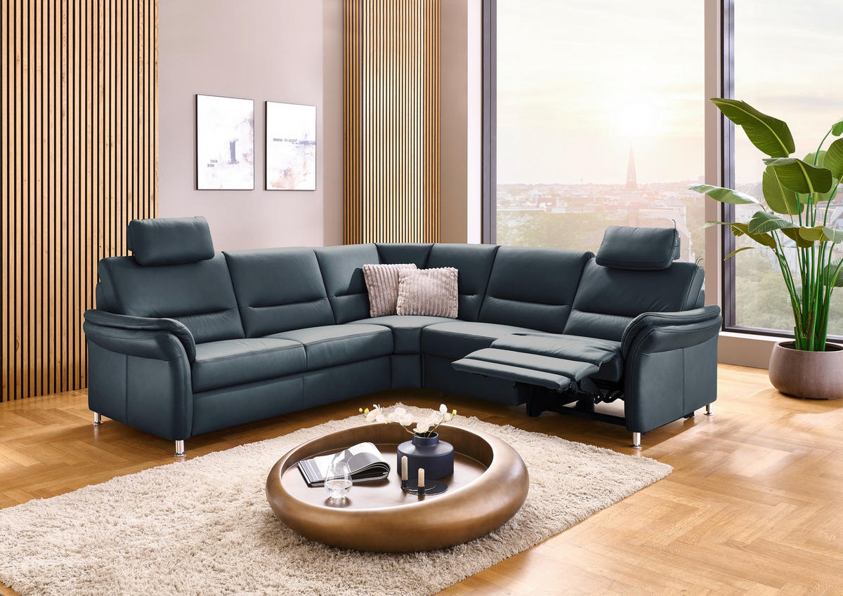 ECKSOFA Beldomo Premium Blaugrau Echtleder  - Blaugrau/Alufarben, KONVENTIONELL, Leder/Metall (262/262cm) - Beldomo Premium
