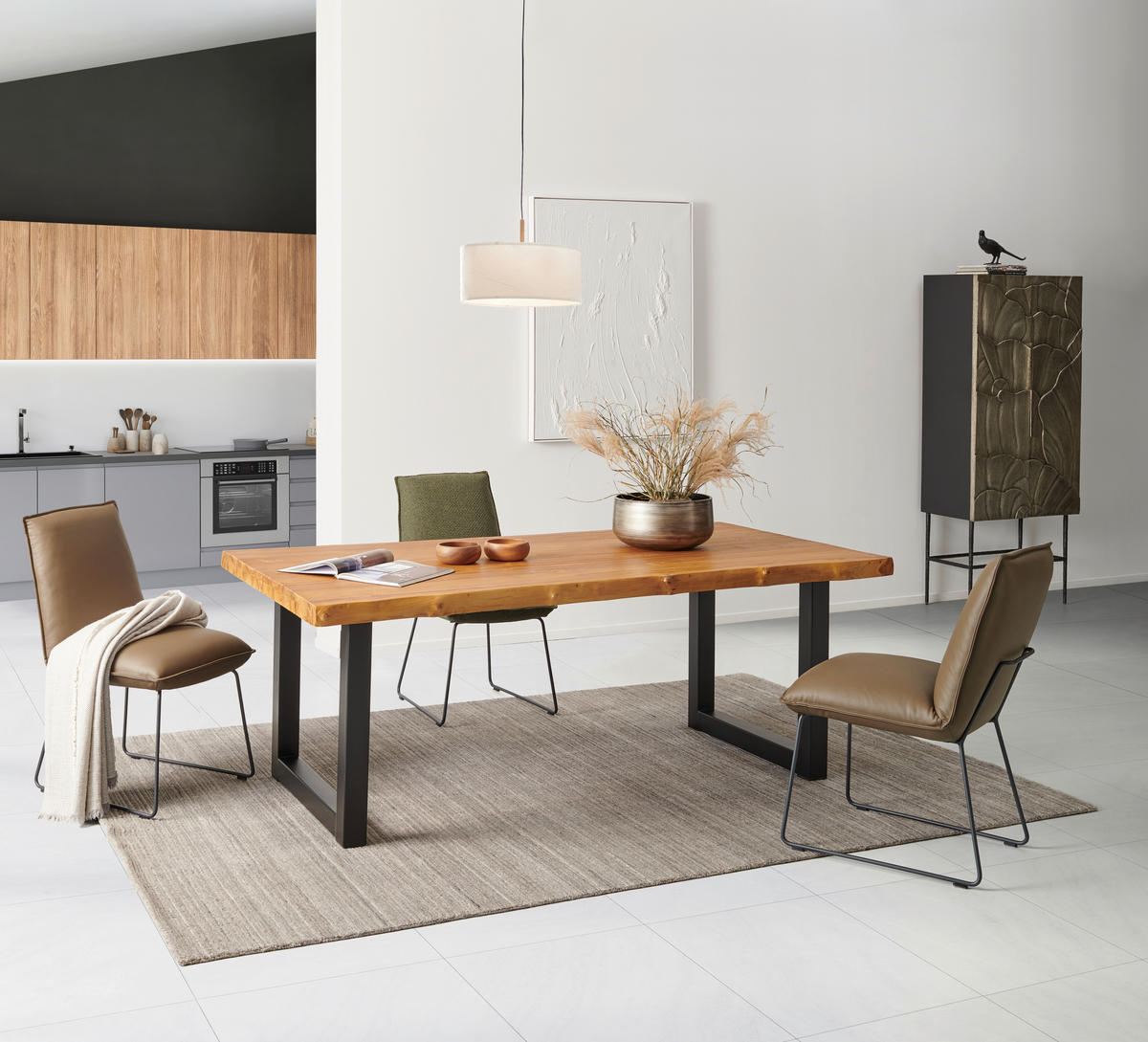 ESSTISCH Teakholz vollmassiv Naturfarben, Schwarz  - Schwarz/Naturfarben, MODERN, Holz/Metall (200/200/78cm) - Livetastic