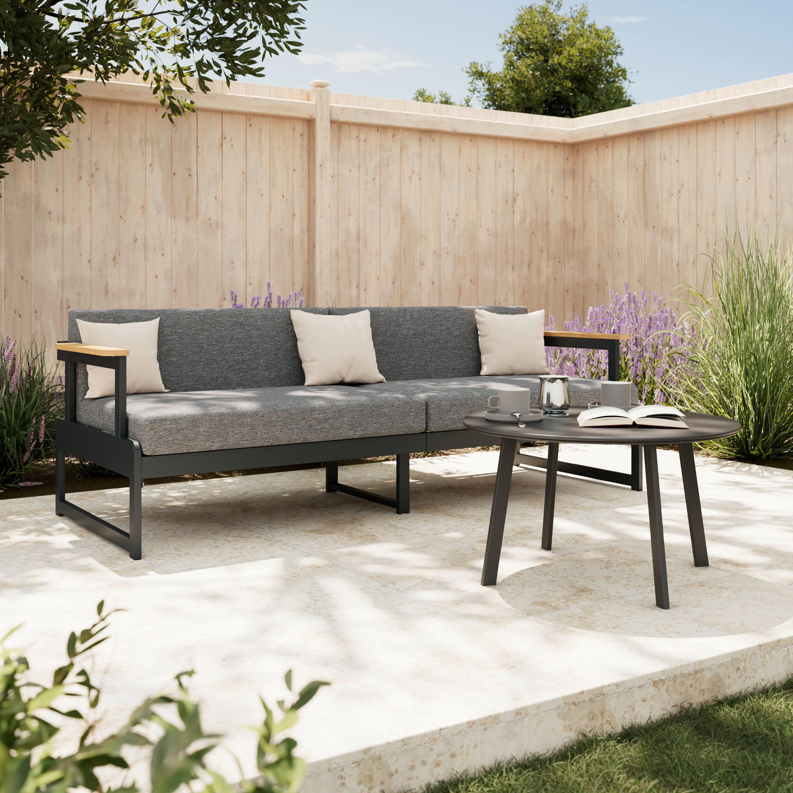LOUNGESOFA  - Grau, Modern, Holz/Metall (192/73/57cm) - Ambia Garden