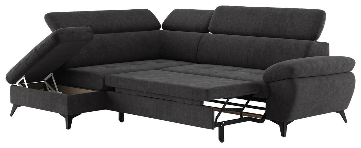 ECKSOFA Dunkelgrau  - Schlammfarben/Dunkelgrau, Textil/Metall (207/265cm) - MID.YOU