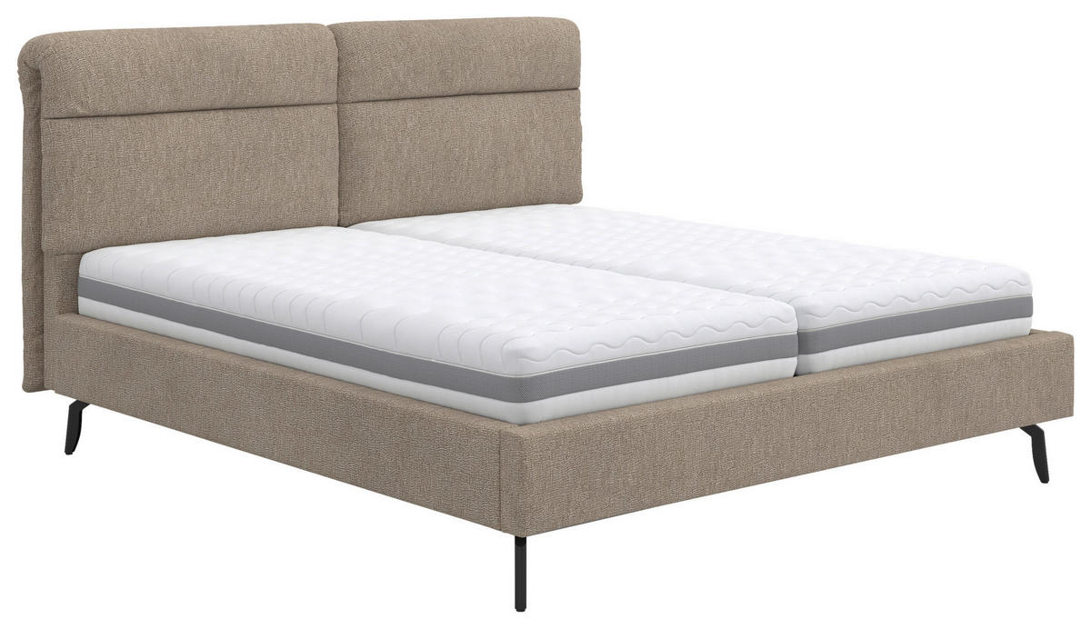 KÁRPITOZOTT ÁGY 180/200 cm  bézs  - bézs/bükkszínű, Basics, faalapú anyag/textil (180/200cm) - Carryhome