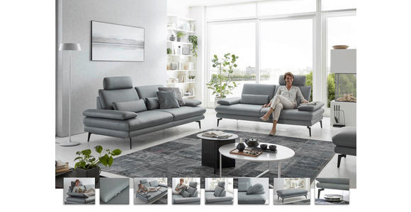 3-SITZER-SOFA Dieter Knoll Echtleder Grau  - Schwarz/Grau, Design, Leder/Metall (222/86/104cm) - Dieter Knoll