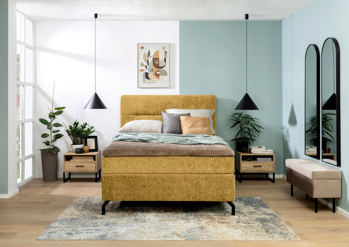 BOXSPRINGBETT 140/200 cm  in Currygelb  - Currygelb/Schwarz, Design, Textil/Metall (140/200cm) - Esposa