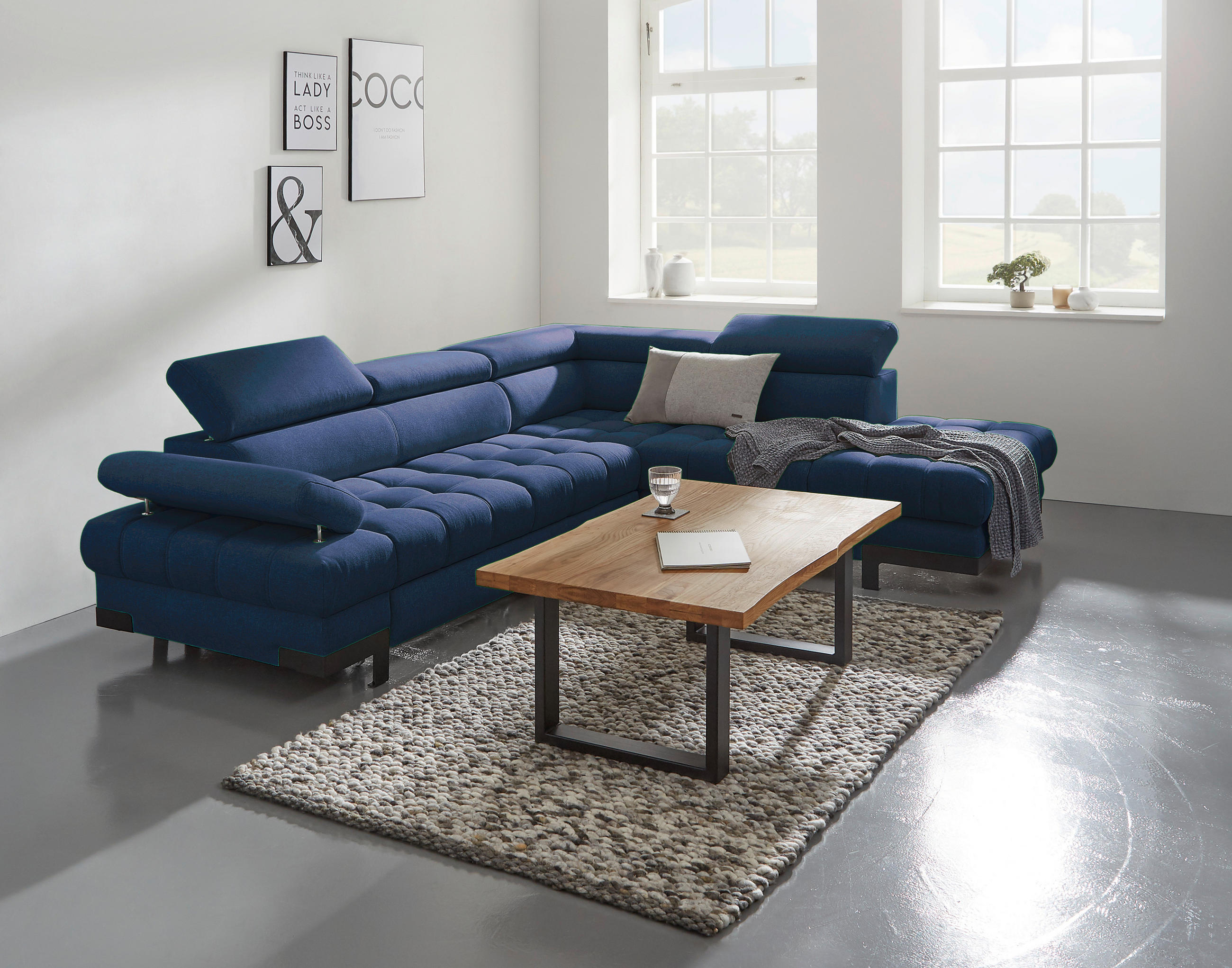 ECKSOFA Dunkelblau Webstoff  - Schwarz/Dunkelblau, Design, Textil/Metall (263/223cm) - Welnova