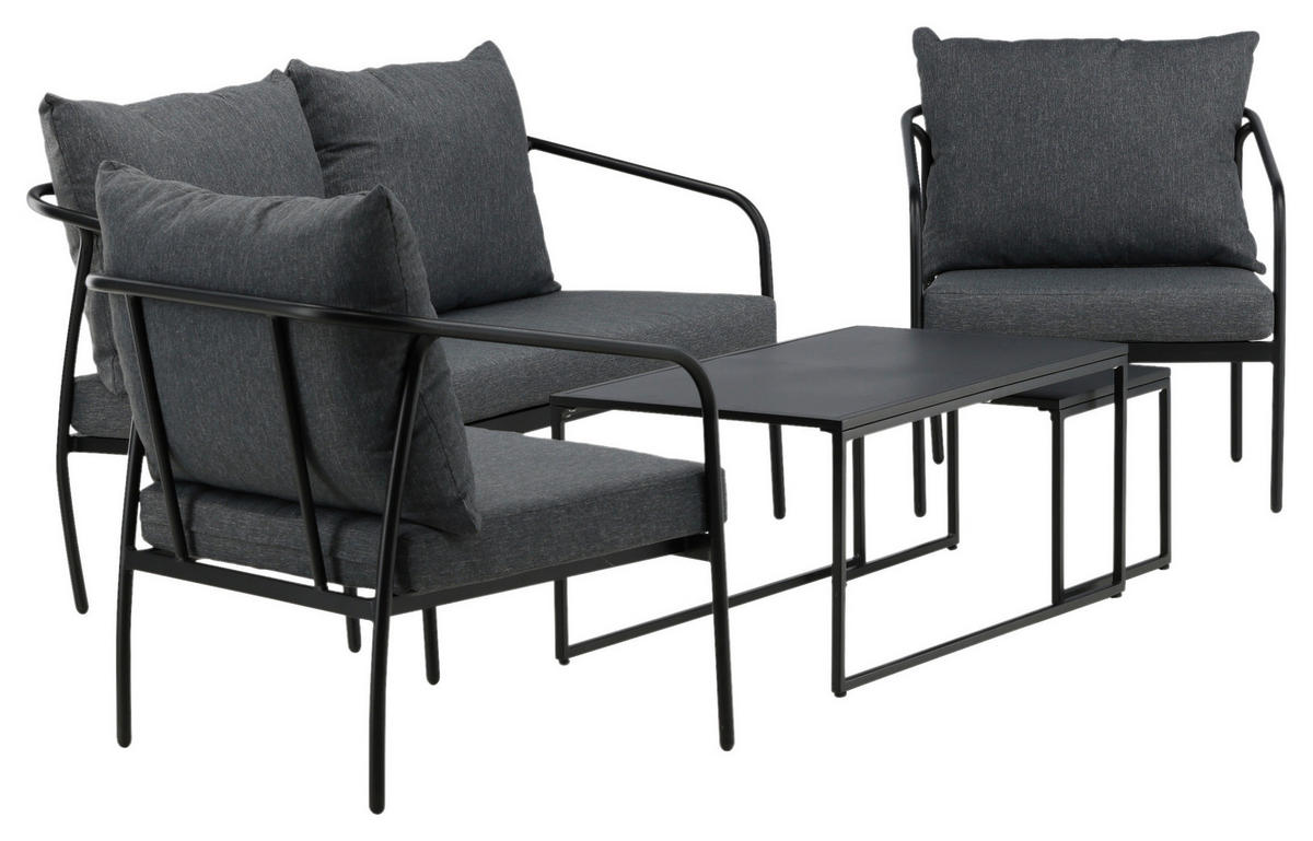 LOUNGEGARNITUR   Stahl  - Dunkelgrau/Schwarz, KONVENTIONELL, Textil/Metall - Gardenson