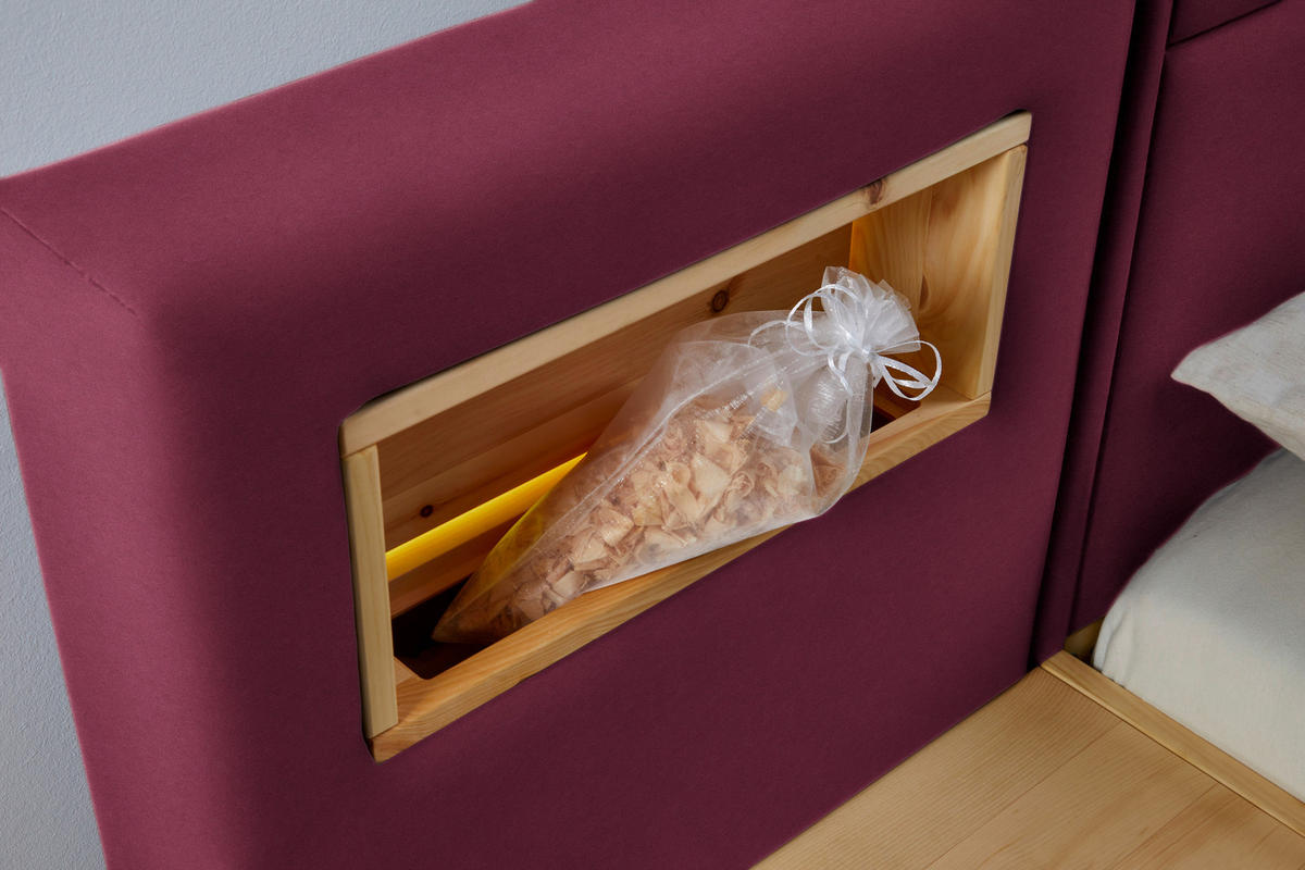 BOXSPRINGBETT 180/200 cm  in Eichefarben, Dunkelrot  - Eichefarben/Dunkelrot, Natur, Holz/Textil (180/200cm) - Valnatura
