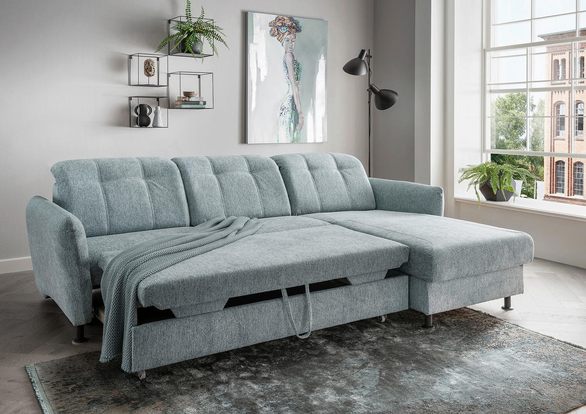 ECKSOFA in Chenille Mintgrün  - Schwarz/Mintgrün, Modern, Textil/Metall (267/184cm) - Livetastic