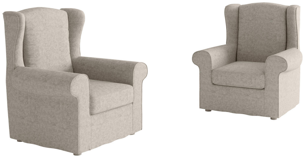 OHRENSESSEL in Flachgewebe Creme  - Edelstahlfarben/Creme, Design, Textil/Metall (88/105/90cm) - Livetastic