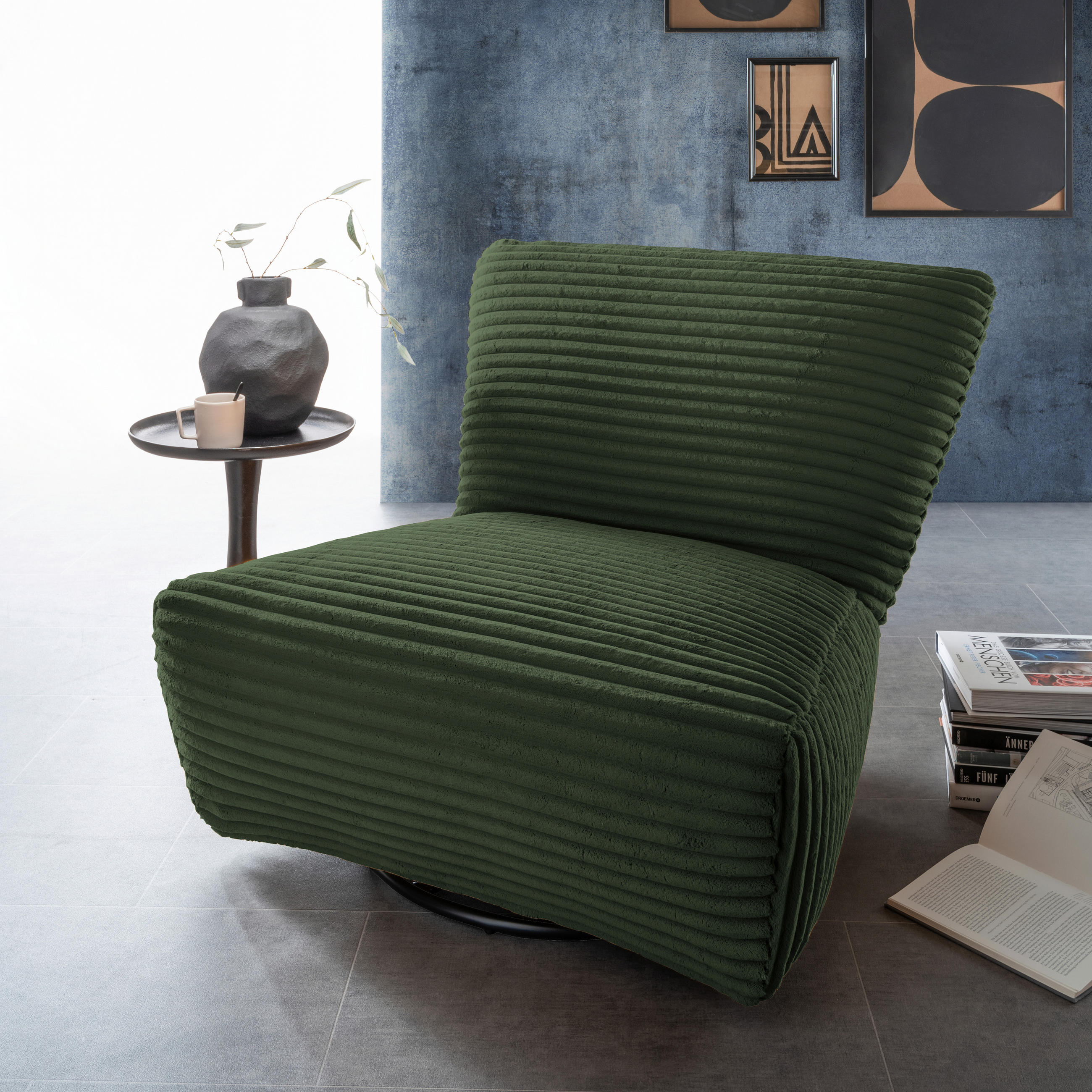 XXL-SESSEL in Cord Grün  - Schwarz/Grün, Trend, Textil/Metall (95/77/94cm) - Livetastic