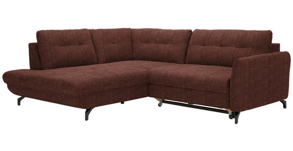 ECKSOFA in Flachgewebe, Leinenoptik Rotbraun  - Rotbraun/Schwarz, Design, Textil/Metall (208/247cm) - Xora