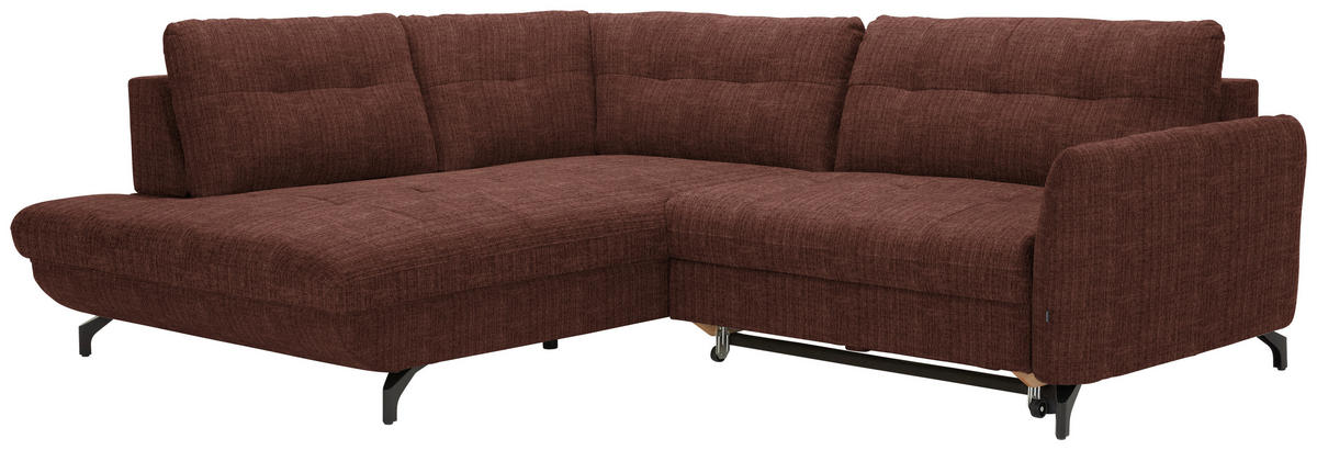 ECKSOFA in Flachgewebe, Leinenoptik Rotbraun  - Rotbraun/Schwarz, Design, Textil/Metall (208/247cm) - Xora