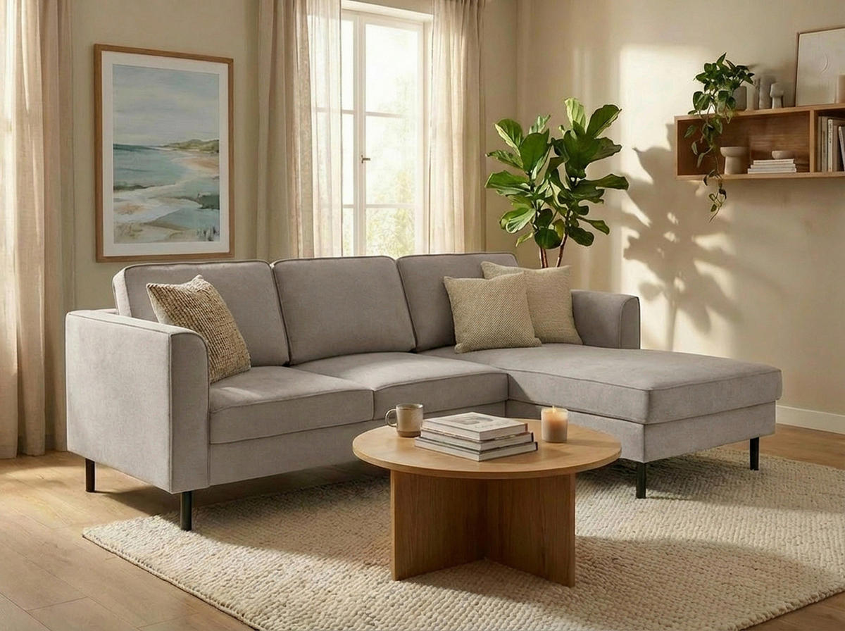 ECKSCHLAFSOFA  in Struktur Grau Modern  - Schwarz/Grau, MODERN, Textil/Metall (232/161cm) - Trendmanufaktur