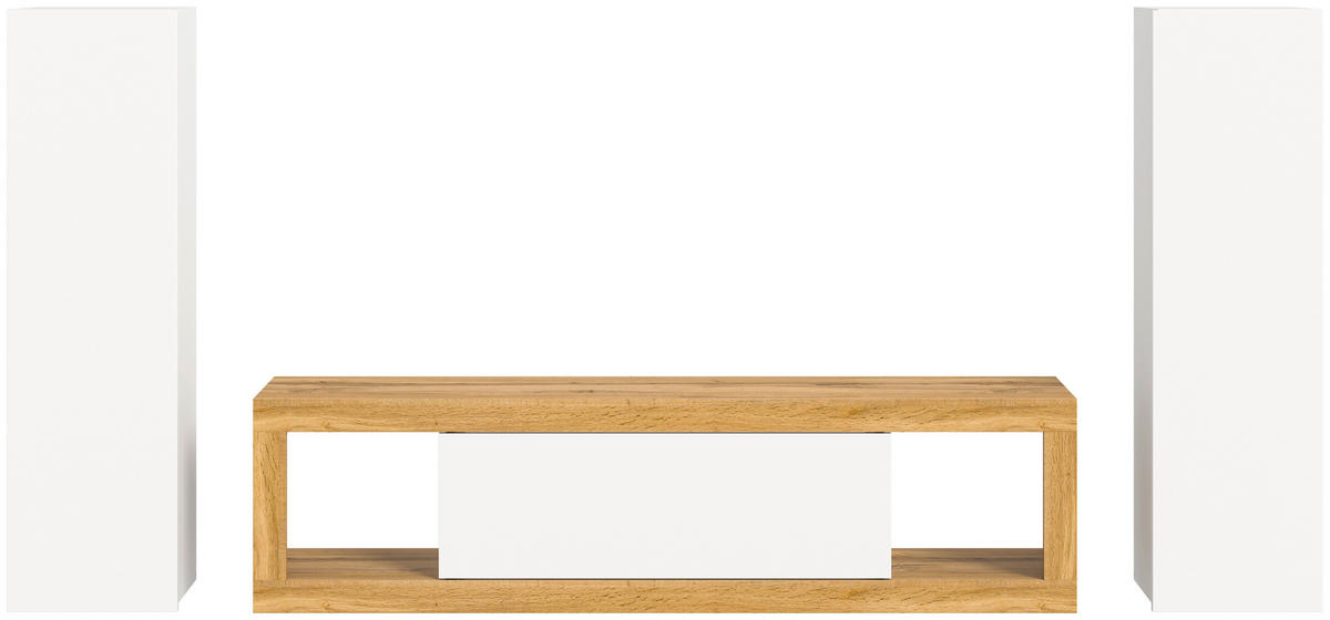 OBÝVACÍ STĚNA, bílá, dub wotan - bílá/černá, Design, kompozitní dřevo/plast (240/135/30cm) - MID.YOU
