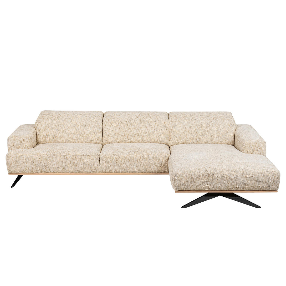 ECKSOFA PORTLAND in Struktur Beige Kopfteilverstellung  295/187 cm  - Beige/Schwarz, Design, Holz/Textil (295/187cm) - Livetastic