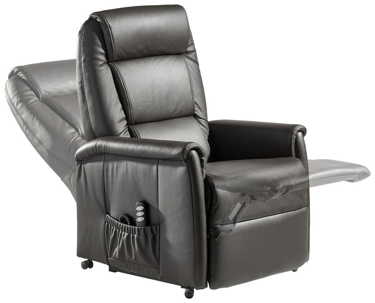 FERNSEHSESSEL  mit Aufstehhilfe Echtleder Dunkelbraun  - Dunkelbraun/Schwarz, KONVENTIONELL, Leder (74/110/85cm) - Himolla