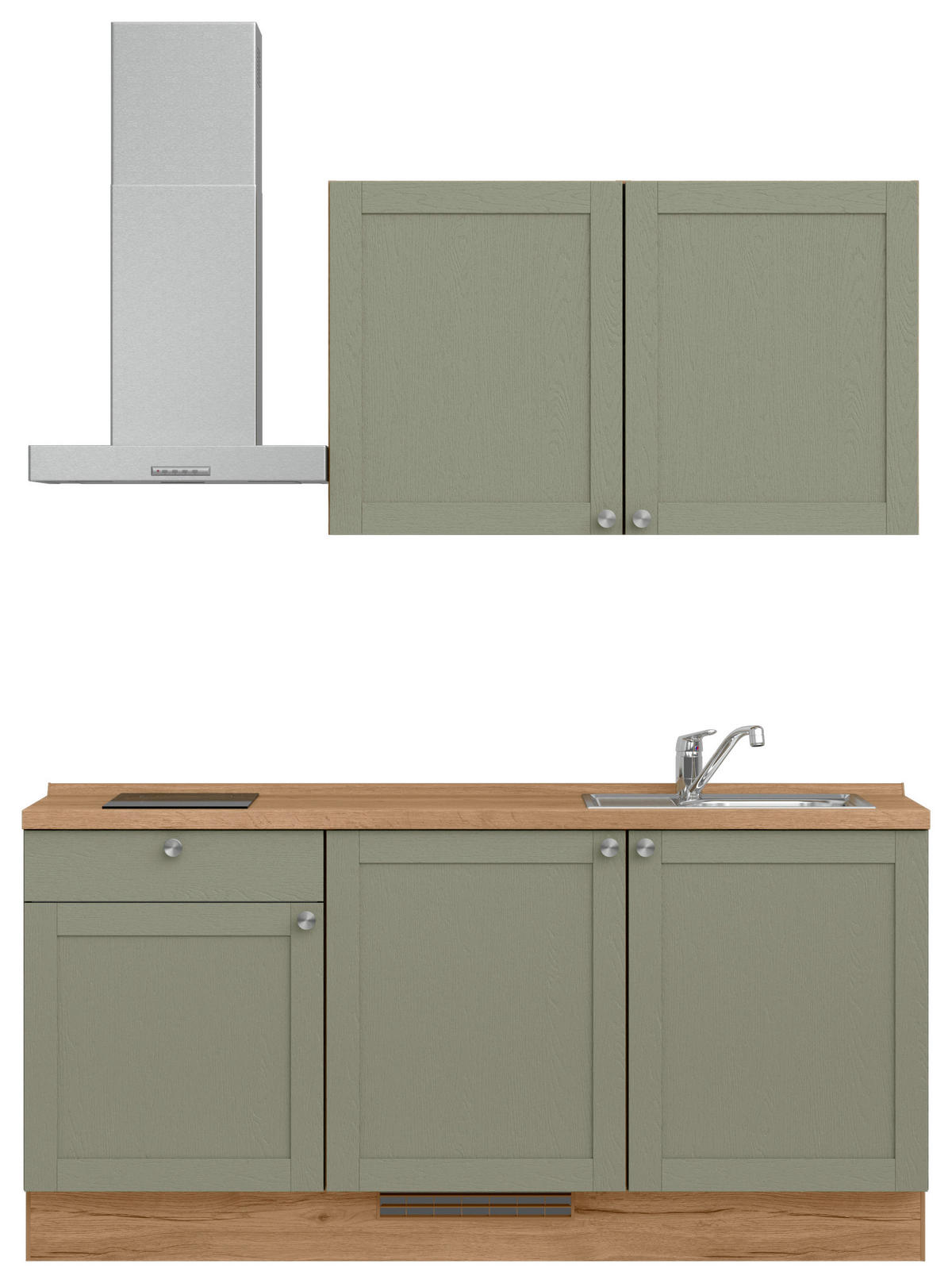 KÜCHENBLOCK Frame 180 cm  in Eichefarben, Olivgrün  - Edelstahlfarben/Eichefarben, MODERN, Holzwerkstoff/Metall (180cm) - Nobilia