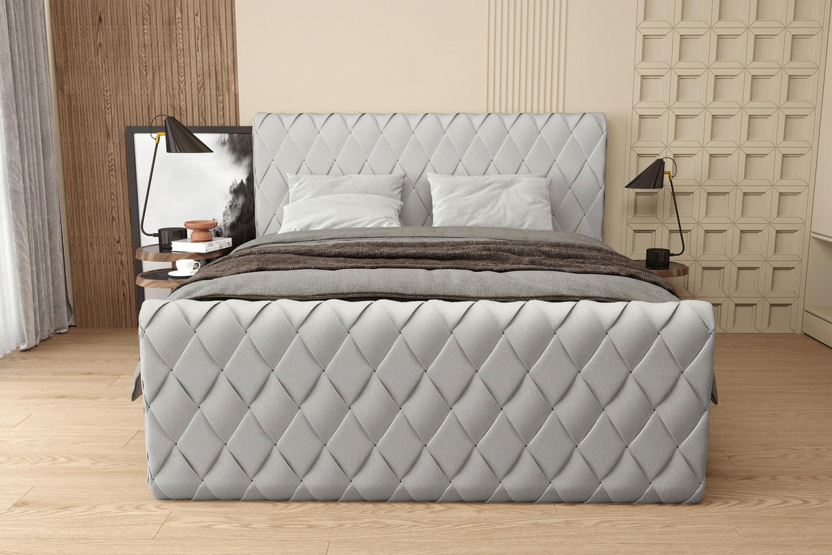 BOXSPRINGBETT 180/200 cm  in Hellgrau  - Hellgrau/Schwarz, Design, Textil/Metall (180/200cm) - Boxxx