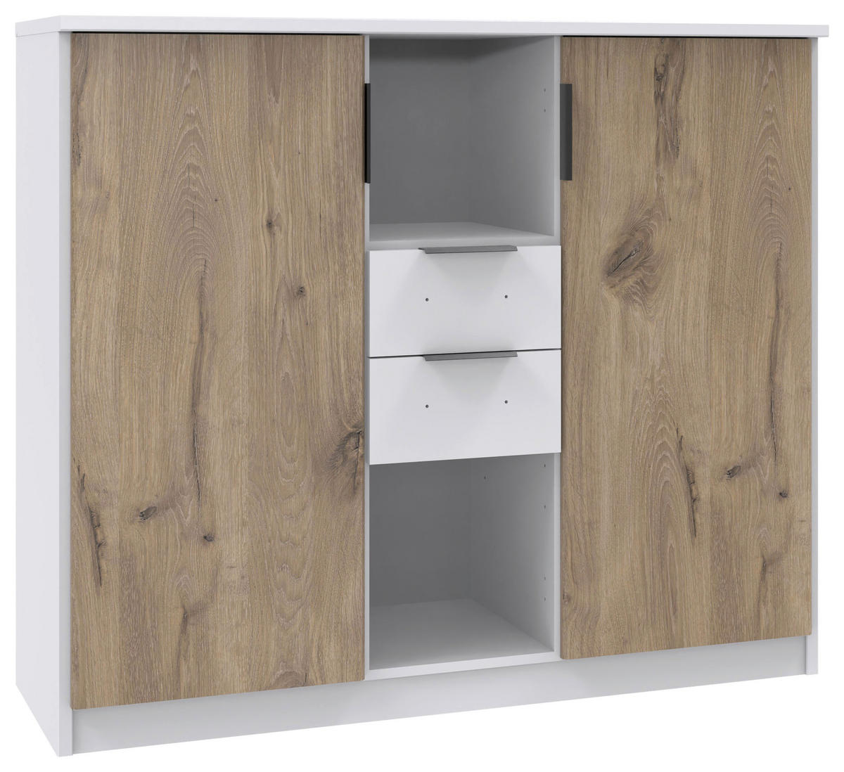HIGHBOARD  in 122/105/40 cm  - Weiss/Eichefarben, Konventionell, Holzwerkstoff/Metall (122/105/40cm) - Boxxx