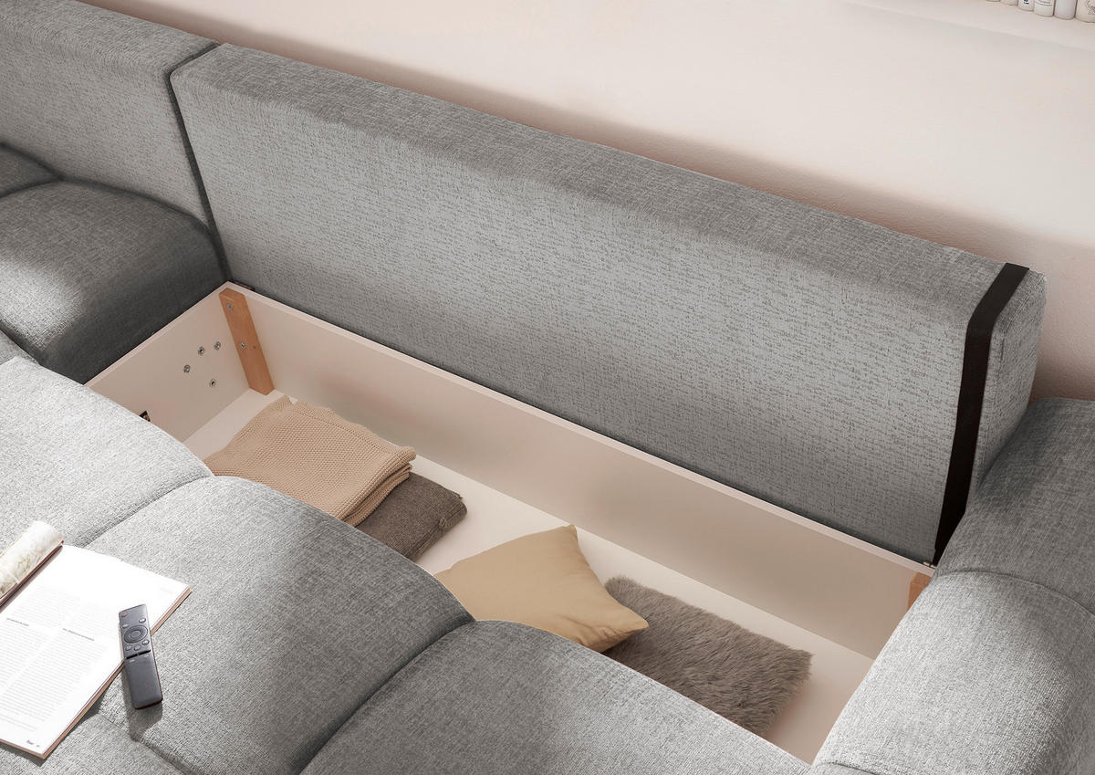 HÖRNBÄDDSOFFA 3-sits i chenille silver  - silver/svart, Basics, textil/plast (294/183cm) - Livetastic