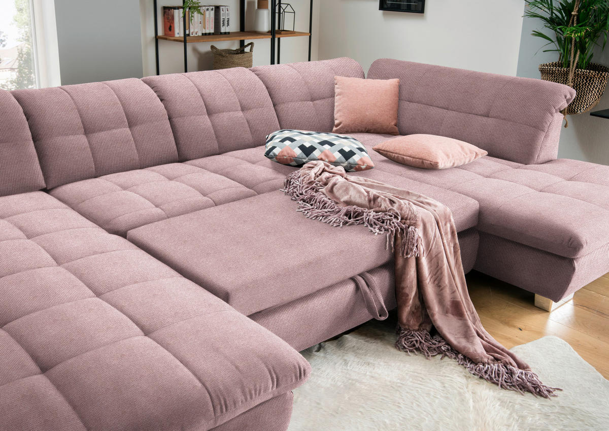 WOHNLANDSCHAFT in Mikrofaser Rosa  - Chromfarben/Rosa, Design, Kunststoff/Textil (204/350/211cm) - Xora