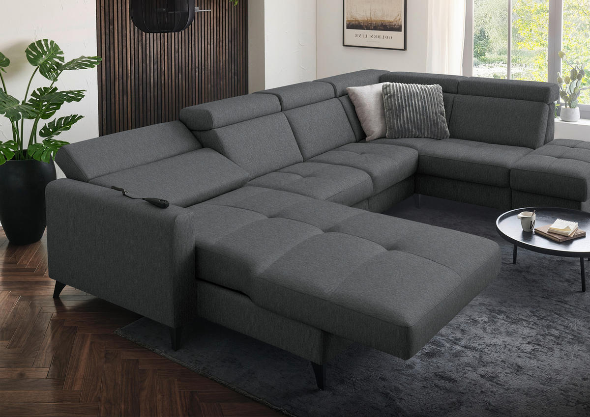 WOHNLANDSCHAFT Beldomo System in Flachgewebe Dunkelgrau  - Dunkelgrau/Schwarz, KONVENTIONELL, Textil/Metall (174/333/215cm) - Beldomo System