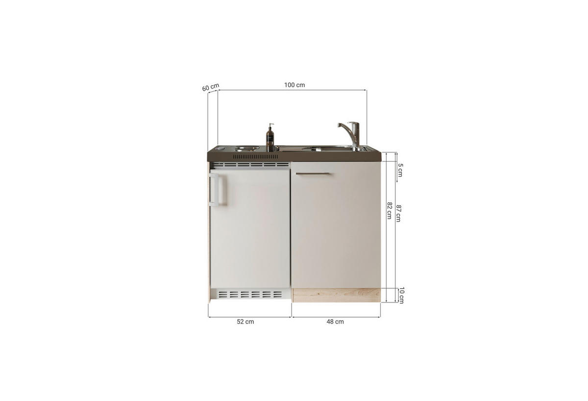 MINIKÜCHE Levin 100 cm  in Kaschmir  - Kaschmir/Eichefarben, Trend, Holzwerkstoff/Kunststoff (100cm) - Respekta