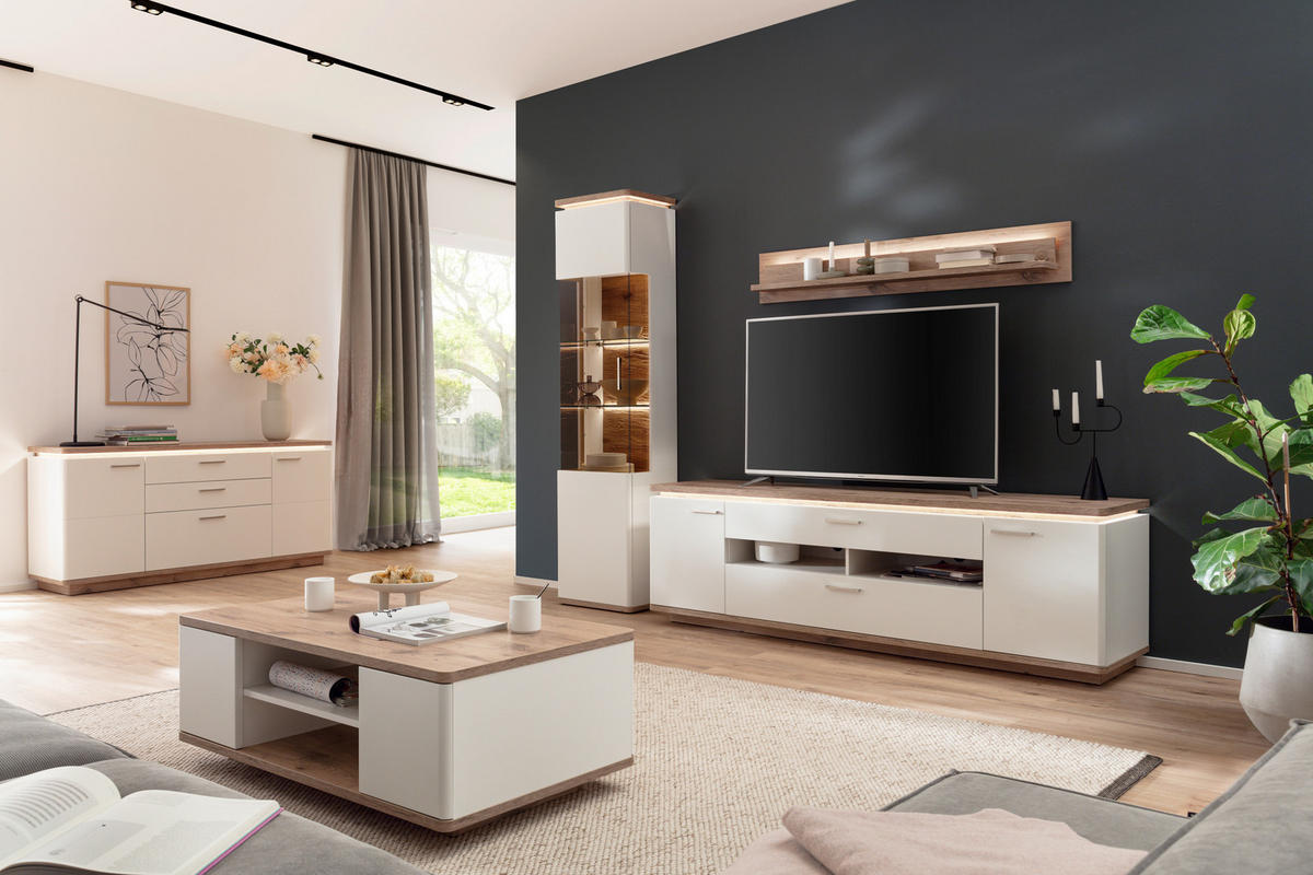 SIDEBOARD 170/81/44 cm  in Weiss, Eichefarben  - Weiss/Eichefarben, Design, Holzwerkstoff/Metall (170/81/44cm) - Livetastic