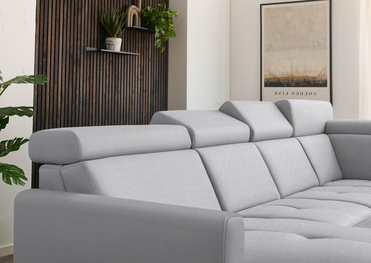 WOHNLANDSCHAFT Beldomo System in Flachgewebe Silberfarben  - Silberfarben/Schwarz, KONVENTIONELL, Textil/Metall (174/333/215cm) - Beldomo System