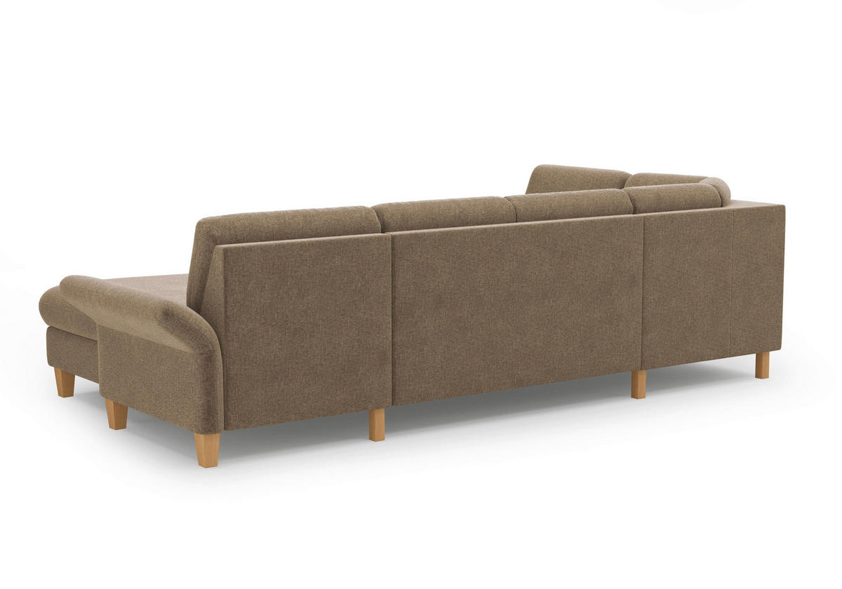 WOHNLANDSCHAFT Hellbraun Flachgewebe  - Hellbraun/Eichefarben, KONVENTIONELL, Holz/Textil (195/314/164cm) - Sit & More