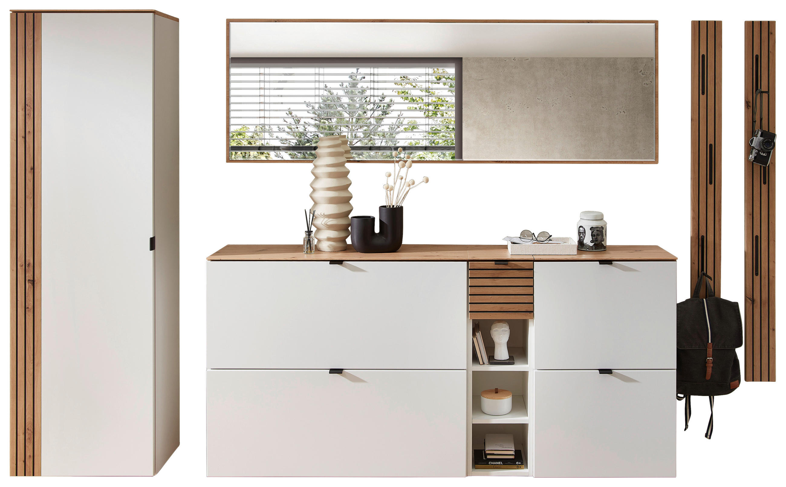 GARDEROBE 7-teilig  in 305/179/37 cm  - Weiß/Eiche Artisan, Design, Holzwerkstoff (305/179/37cm) - Voleo