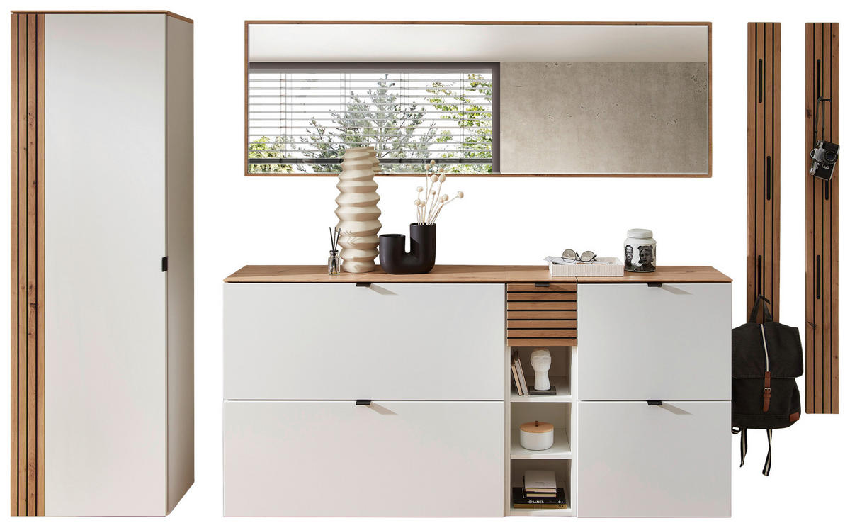 GARDEROBE 7-teilig  in 305/179/37 cm  - Weiß/Eiche Artisan, Design, Holzwerkstoff (305/179/37cm) - Voleo