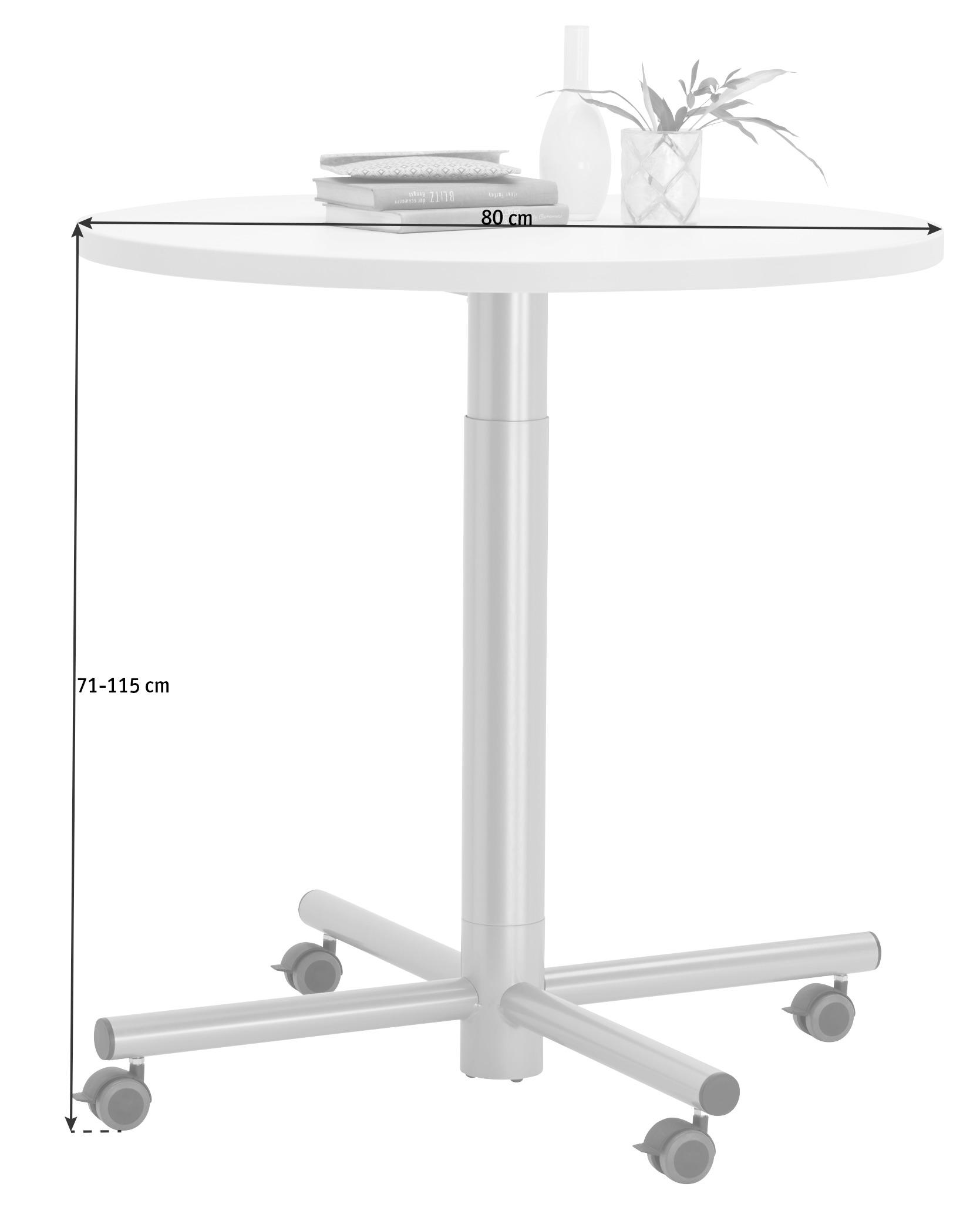 BEISTELLTISCH 80/80/71-115 cm Weiß rund  - Alufarben/Weiß, Design, Holzwerkstoff/Kunststoff (80/80/71-115cm) - Moderano