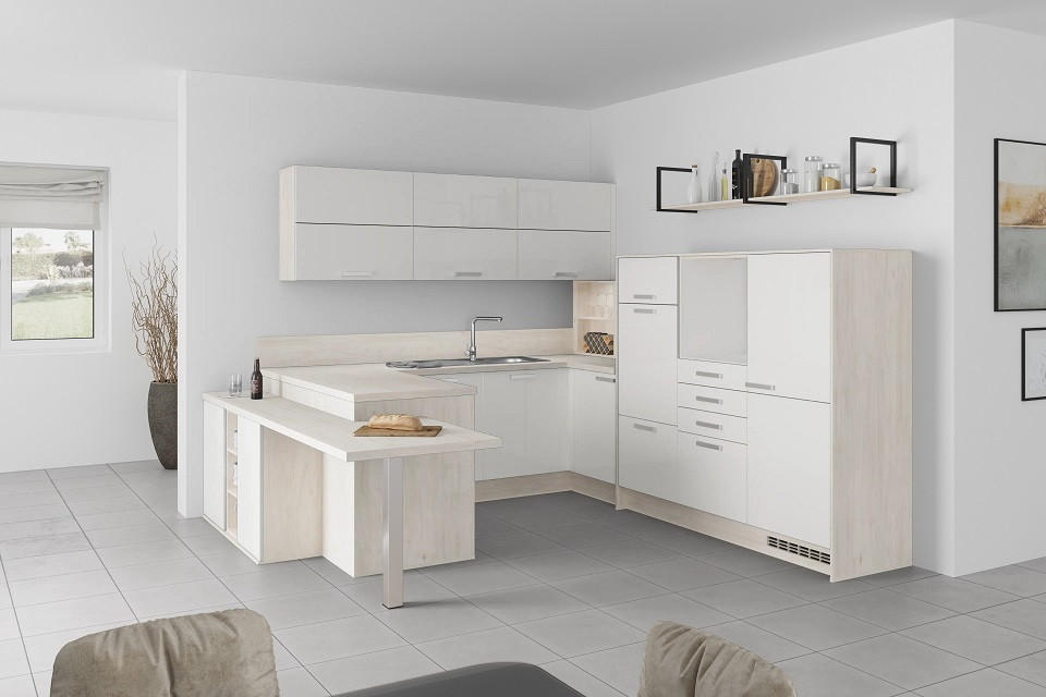 U-Küche Lp4050 Weiß 255x294x298 cm mit Griffen