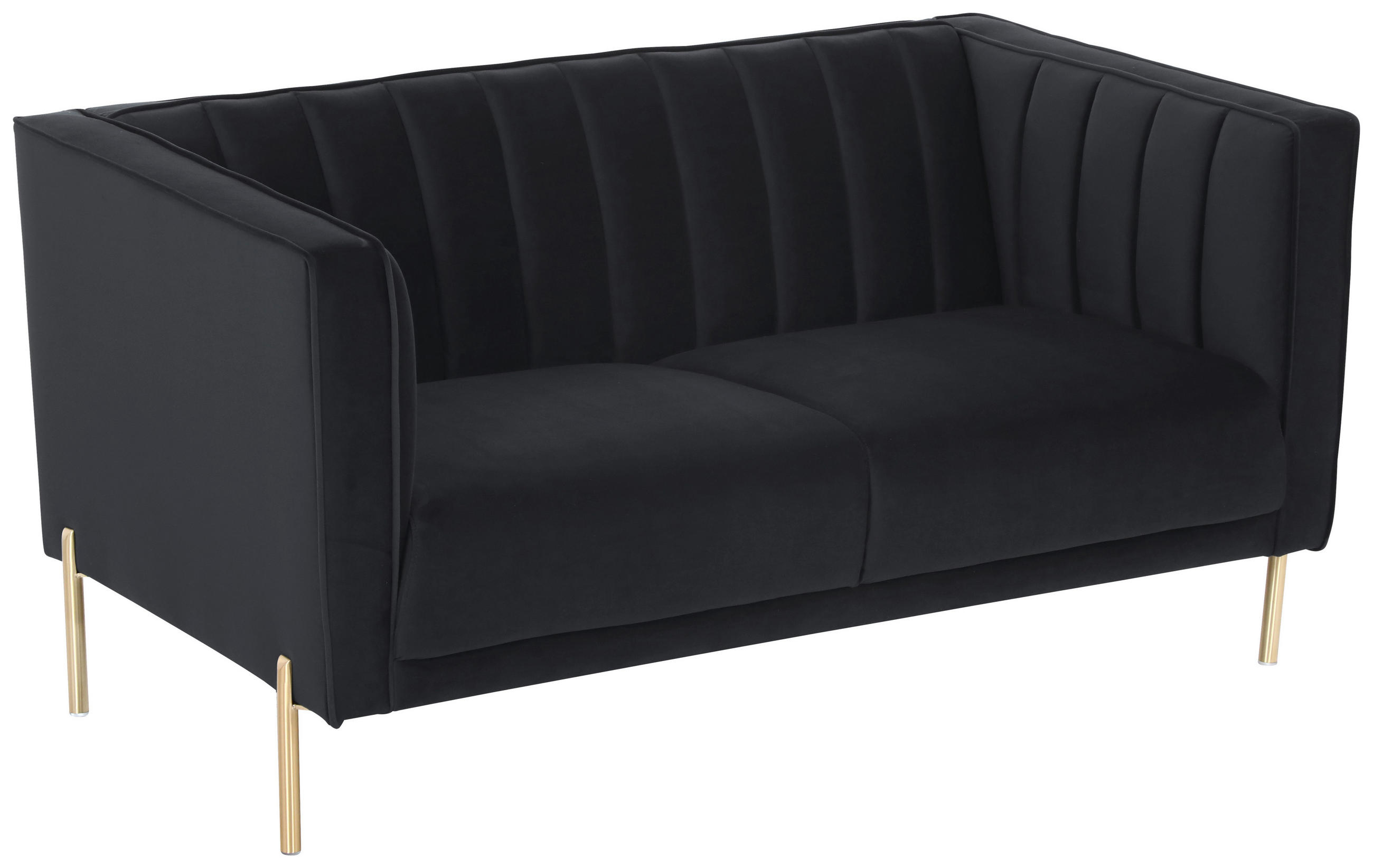 2-SITZER-SOFA Samt Schwarz  - Goldfarben/Schwarz, Design, Textil/Metall (144/75/85cm) - Livetastic