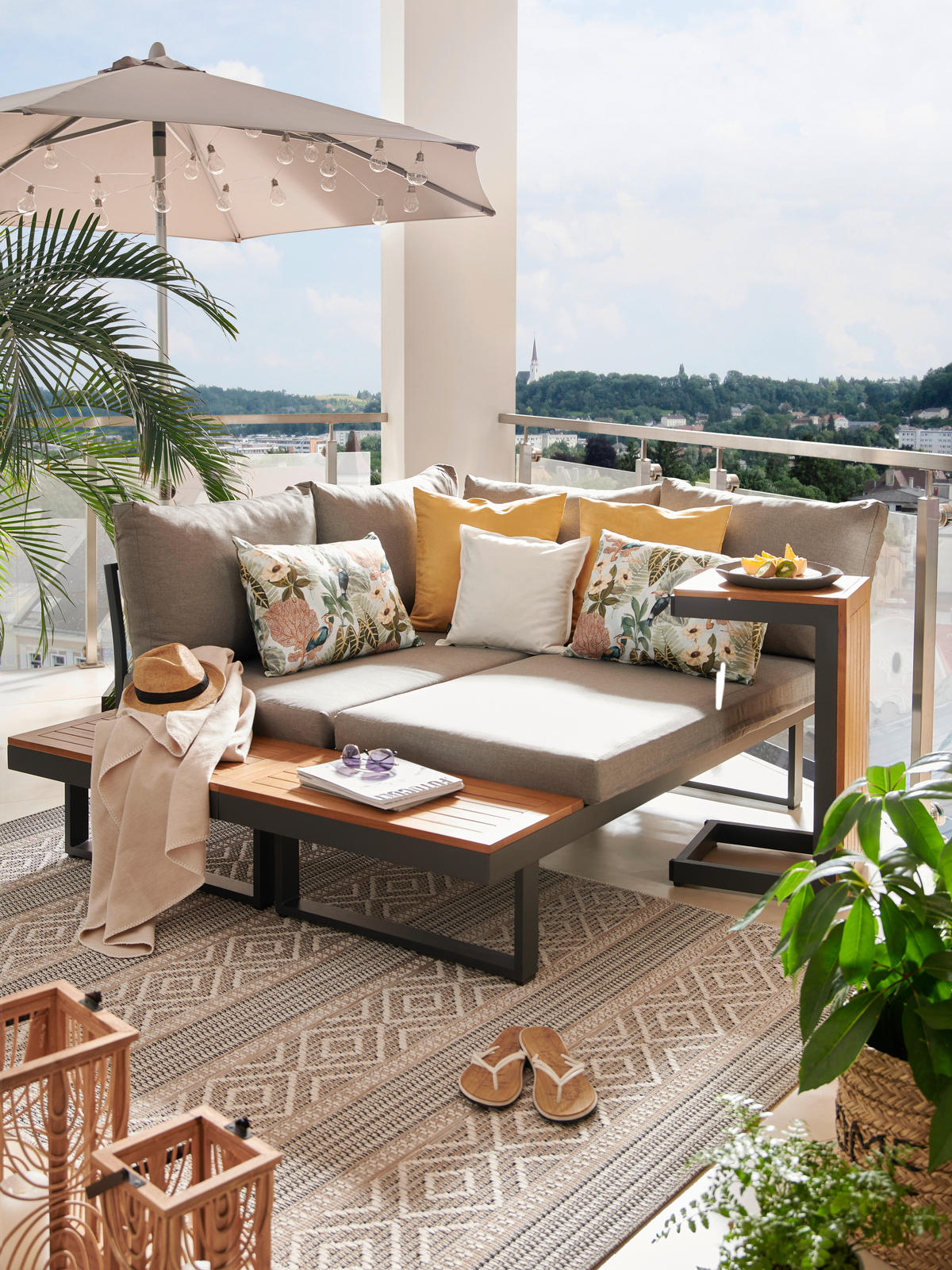 LOUNGEGARNITUR Akazie massiv Aluminium  - Anthrazit/Hellgrau, Design, Holz/Textil - Amatio