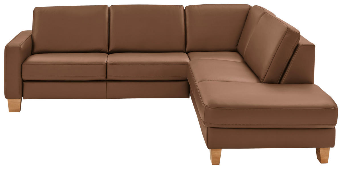 ECKSOFA Valdera in Echtleder Braun  257/235 cm  - Eiche Bianco/Braun, Natur, Leder/Holz (257/235cm) - Valdera