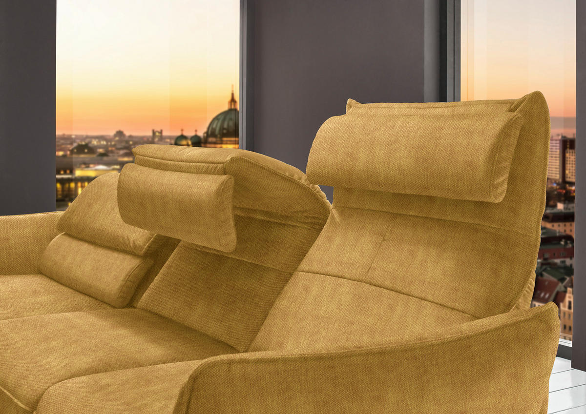 ECKSOFA in Velours Currygelb  - Currygelb/Schwarz, Design, Textil/Metall (153/283cm) - Valdera