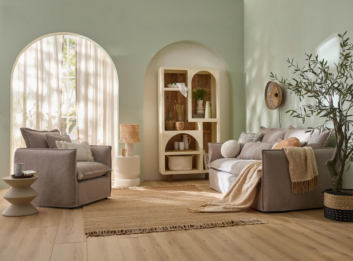 FÅTÖLJ i textil beige  - beige/svart, Trend, metall/textil (120/82/98cm) - Livetastic
