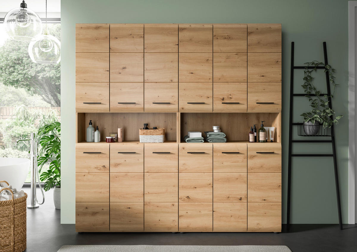 HOCHSCHRANK  - Schwarz/Eiche Artisan, Basics, Holzwerkstoff/Kunststoff (180cm) - MID.YOU