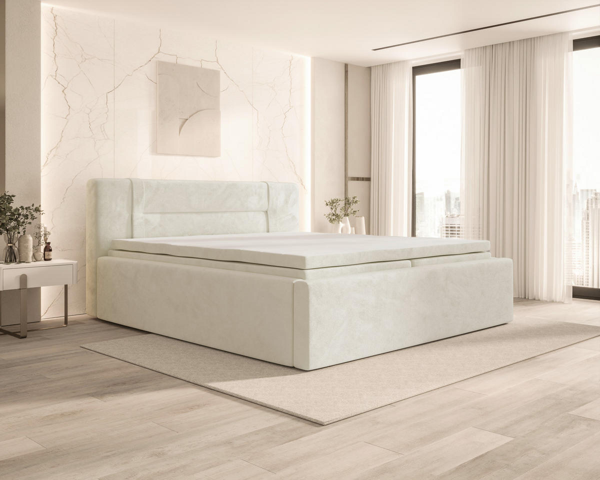 BOXBETT 200/200 cm,  in Beige, Bettkasten, Topper, H2 = mittel  - Beige, MODERN, Textil (200/200cm) - MID.YOU