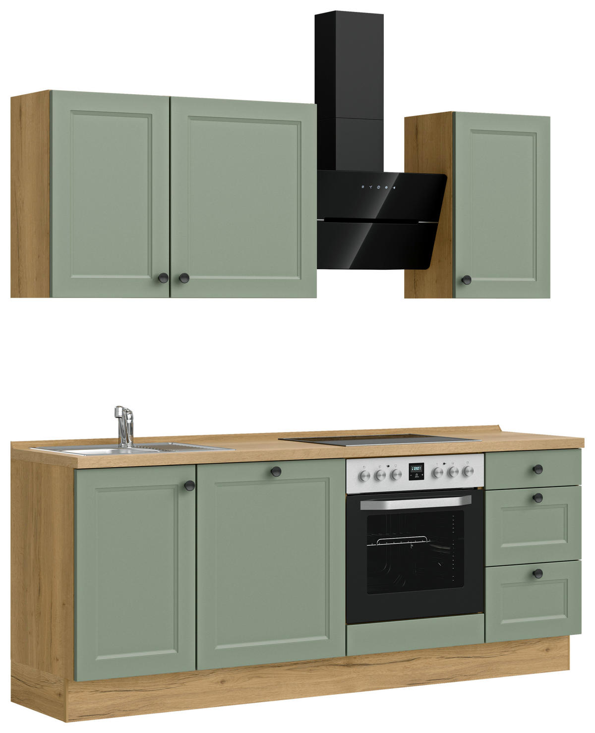 KÜCHENLEERBLOCK 210 cm   in Grün, Eichefarben  - Eichefarben/Schwarz, MODERN, Holzwerkstoff/Metall (210cm) - Nobilia