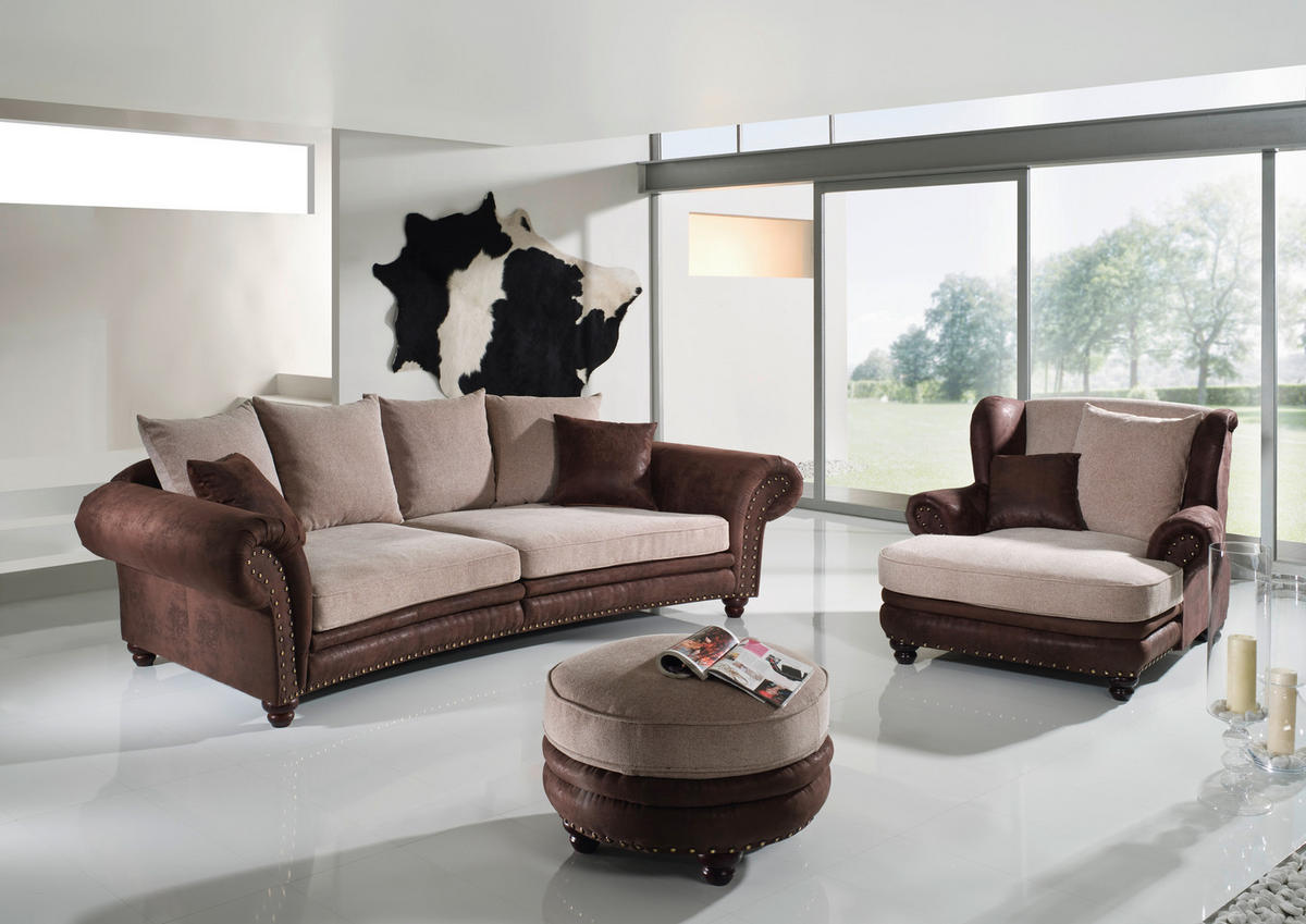 MEGASOFA in Lederlook, Webstoff Braun, Beige  - Beige/Schwarz, Romantik / Landhaus, Holz/Textil (276/81/140cm) - Landscape