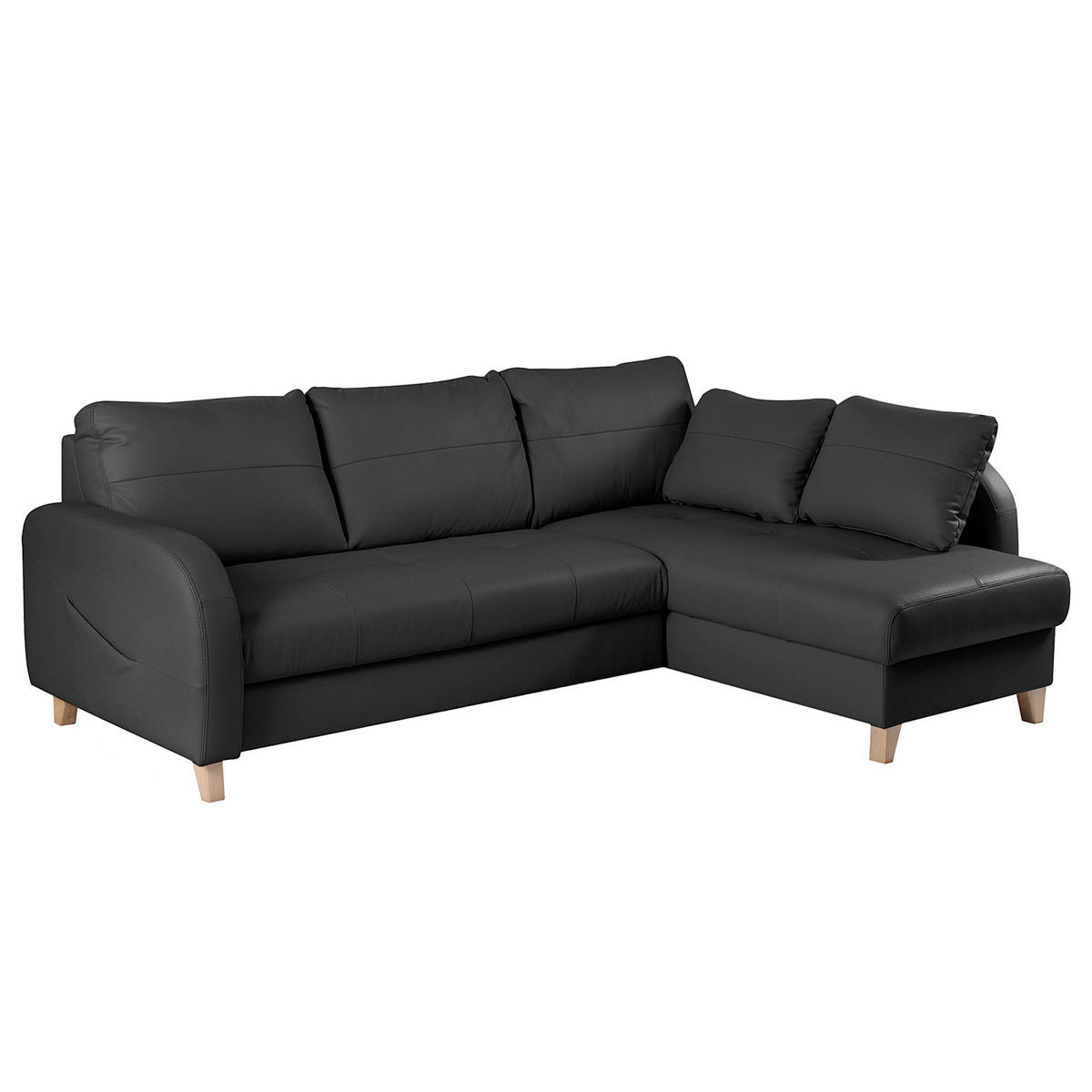 ECKSOFA Schwarz Echtleder Lederlook  - Buchefarben/Schwarz, Design, Leder/Holz (227/168cm) - Livetastic
