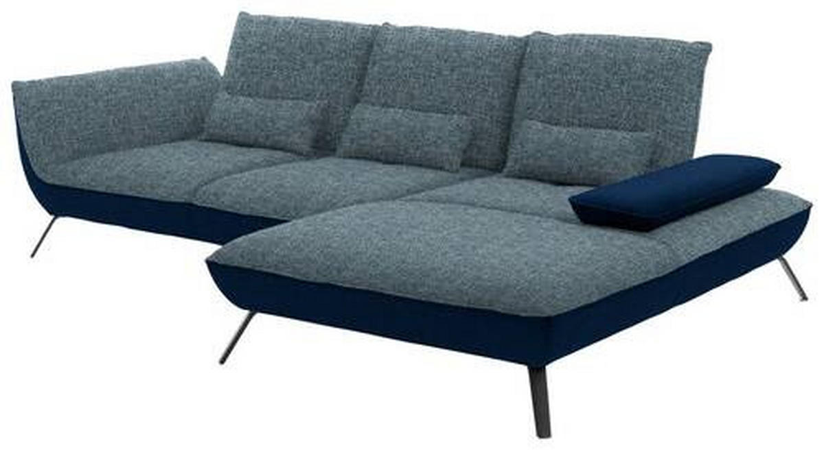 ECKSOFA  in Flachgewebe Blau  301/191 cm  - Blau/Schwarz, Design, Textil/Metall (301/191cm) - Moderano