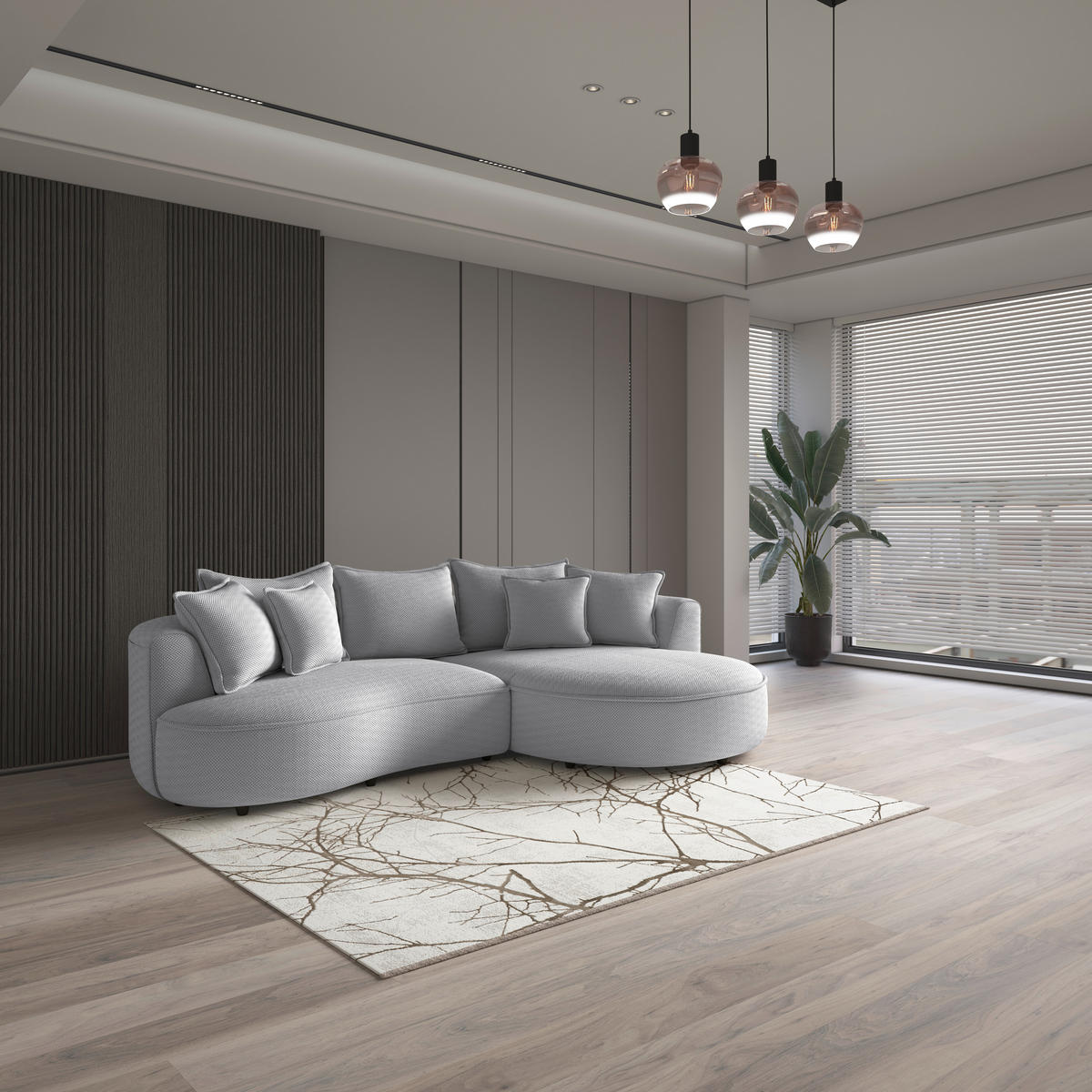 ECKSOFA LEVI Hellgrau Velours, Struktur  - Hellgrau/Schwarz, MODERN, Kunststoff/Textil (287/168cm) - Livetastic